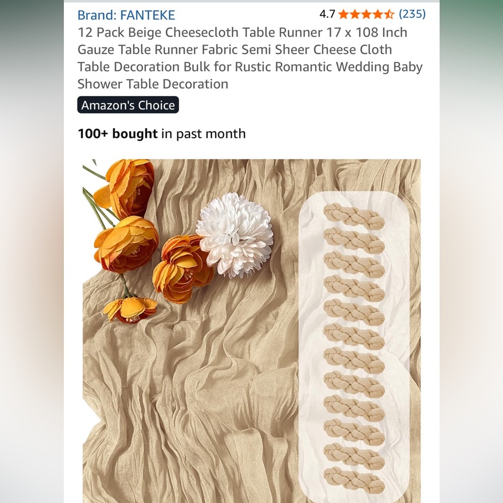 Beige cheesecloth table runners